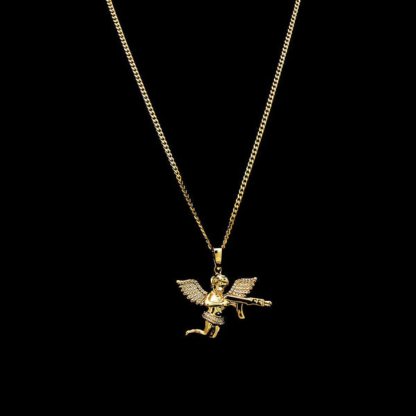 TREVORZA ZIRCON ANGEL LOVE FIGURE NECKLACE - boopdo