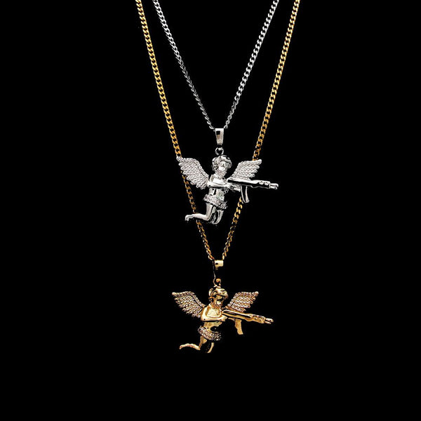 TREVORZA ZIRCON ANGEL LOVE FIGURE NECKLACE - boopdo