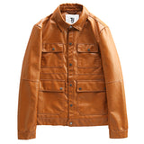 PATCH POCKET SLIM FAUX LEATHER BROWN JACKET - boopdo