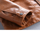 PATCH POCKET SLIM FAUX LEATHER BROWN JACKET - boopdo