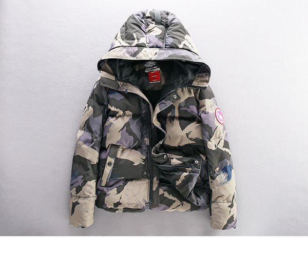 BASICS CAMOUFLAGE DESIGN THICK PADDED COTTON HOODIE JACKET - boopdo