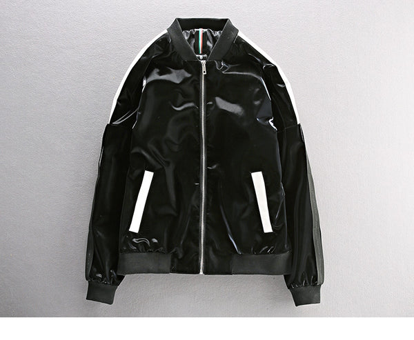 BRIGHT PU LEATHER JACKET WITH CONTRAST TIPPING - boopdo
