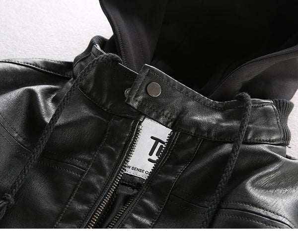 HARLEX VAGON SYNTHETIC LEATHER HOODED JACKET - boopdo