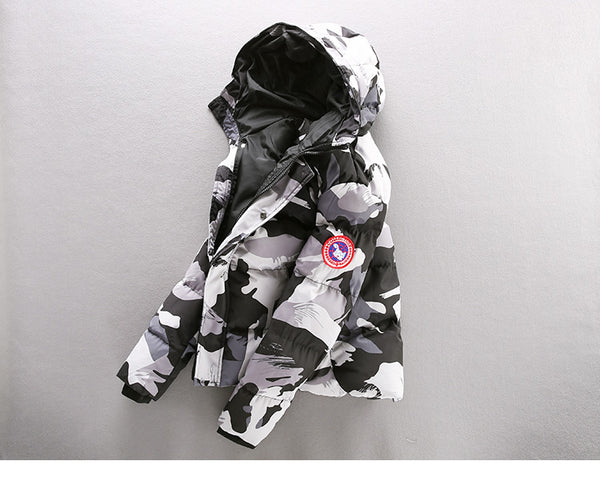 BASICS CAMOUFLAGE DESIGN THICK PADDED COTTON HOODIE JACKET - boopdo