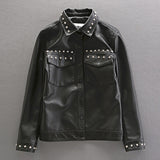 TUXAP PUNK MATERIAL CRAFT RIVET SYNTHETIC LEATHER JACKET - boopdo