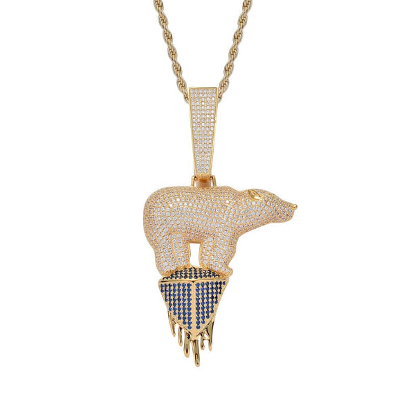 POLAR BEAR ENVIRONMENTAL THEME GLACIER CUBIC ZIRCONIA STONE NECKLACE - boopdo