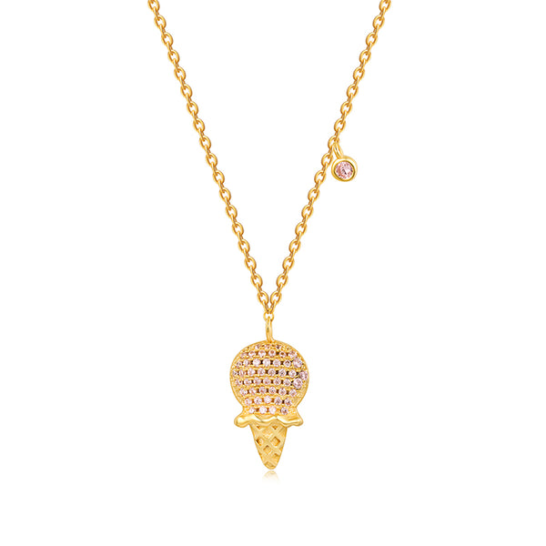 JELLY GIRL 18K GOLD NECKLACE WITH ICE CREAM PENDANT WITH CRYSTAL - boopdo
