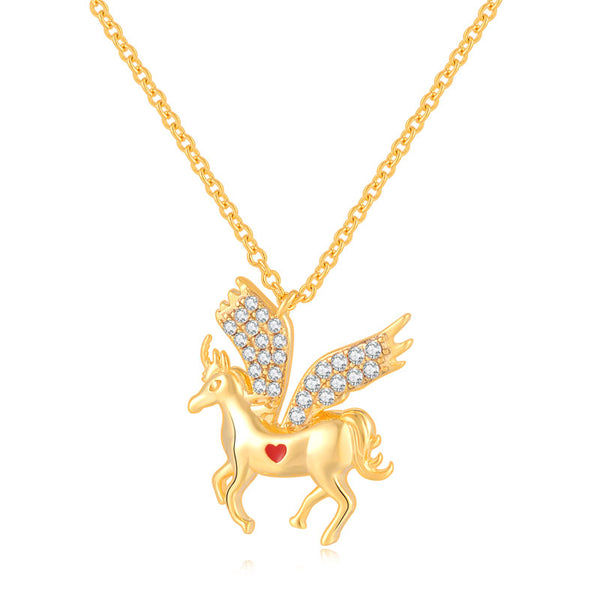 LITTLE JOY STERLING SILVER GOLD PLATED NECKLACE WITH UNICORN PONY PENDANT - boopdo