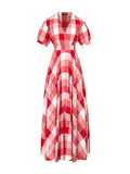 VERRAGE FITTED WAIST MIDAXI DRESS IN RED CHECK - boopdo