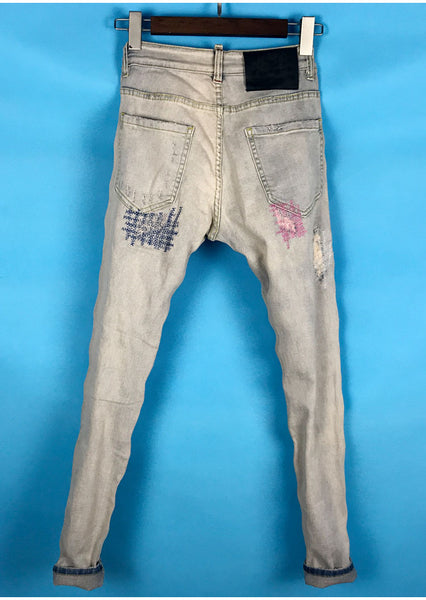 VANGUARD BOOPDO DESIGN RIPPED PATCH DENIM JEANS PANTS IN BLUE - boopdo