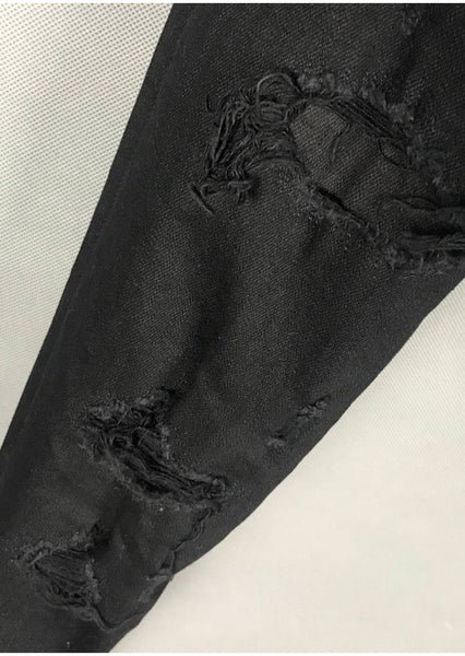 BOOPDO DESIGN WALES FLOWER PRINT DENIM JEAN PANTS IN BLACK - boopdo