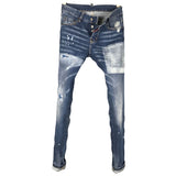 DSTWO PATCH RIPPED HOLE MOSAIC MULTI POCKET ELASTIC DENIM JEANS IN NAVY BLUE - boopdo