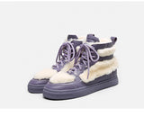 BELLALILY FAUX FUR DETAILED LEATHER TRAINERS IN MATTE LAVENDER - boopdo