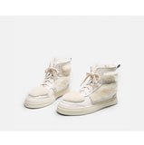 BELLALILY FAUX FUR DETAILED LEATHER TRAINERS IN WHITE - boopdo