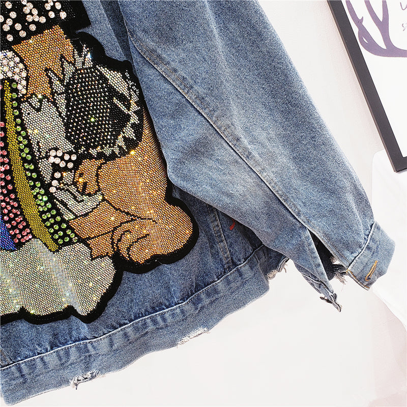 MONICA MICHO HANDMADE BOHAH BEADED BEAR DENIM JEAN WOMEN JACKET WITH R ...