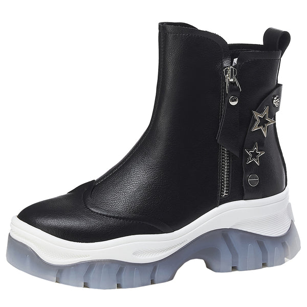 JOSASE JEZ PRONTO SIDE ZIP ANKLE LEATHER BOOTS WITH STAR RIVETS - boopdo