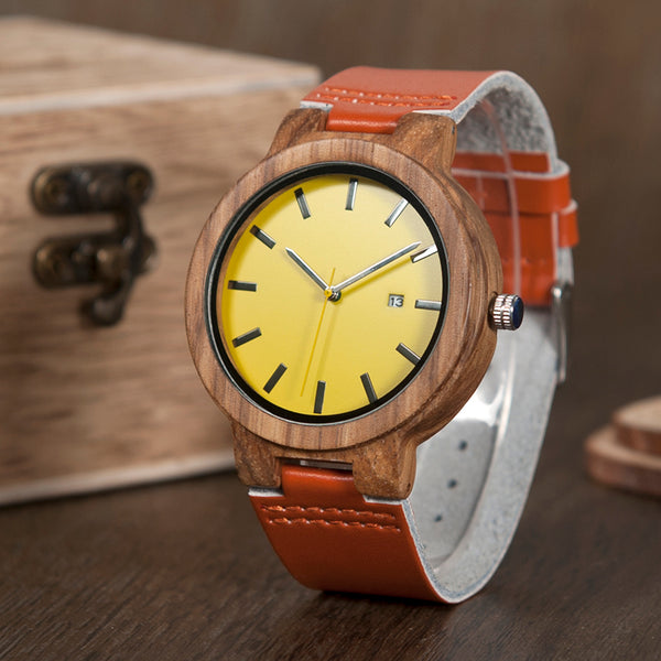 BOBO BIRD JUDY QUARTZ WOODEN WATCH WITH LEATHER STRAP BAND IN TAN - boopdo