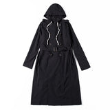 SNAPLOOX ZOMIZ GRAHAM RETRO DESIGN DOUBLE BREASTED HOODED LONG TRENCH COAT IN BLACK - boopdo