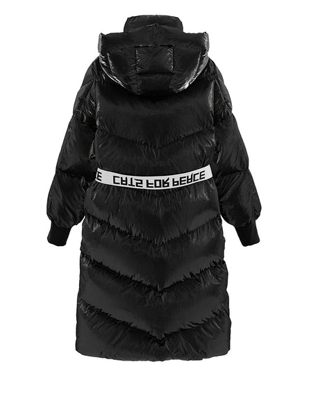 PEACE BIRD LONG LINE PADDED JACKET WITH BELT DETAIL AND HOOD - boopdo