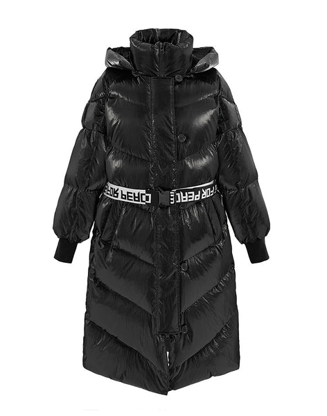 PEACE BIRD LONG LINE PADDED JACKET WITH BELT DETAIL AND HOOD - boopdo