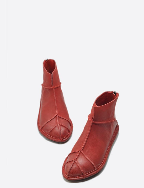 ARTMU ZIP BACK FLAT ANKLE BOOTS IN RED - boopdo