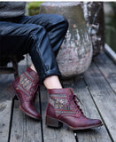 ARTMU LEATHER LACE UP BOOTS IN PRINT - boopdo