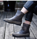 ARTMU ZIP BACK FLAT ANKLE LEATHER SOCK BOOTS - boopdo
