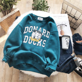 BOOPDO DESIGN CARTOON DUCKS PRINT LONGLINE SWEATSHIRT - boopdo