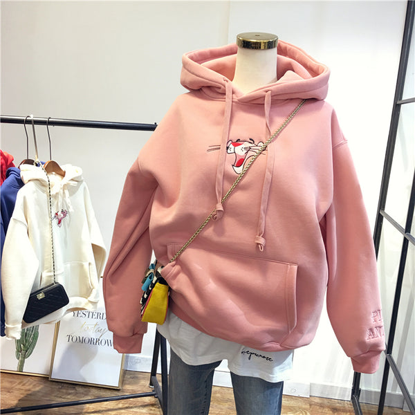 SIMDA PINK PANTHER CHEST EMBROIDERY HOODIE - boopdo