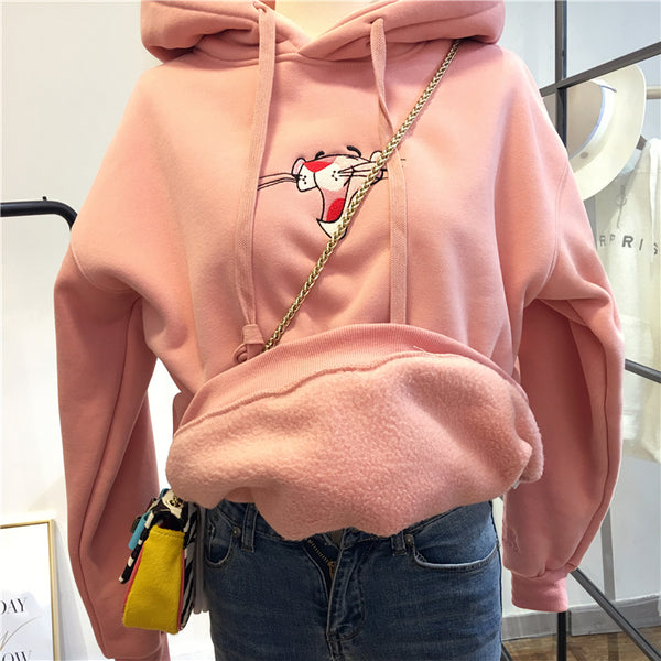 SIMDA PINK PANTHER CHEST EMBROIDERY HOODIE - boopdo