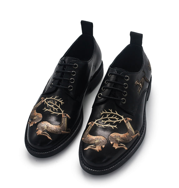 NADMIL DESIGN EMBROIDERED LACE UP SHOES IN BLACK - boopdo