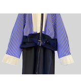 STELLA MARINA COLLEZIONE HIGH COLLAR STRIPED DRESS WITH BUCKLED BELT - boopdo