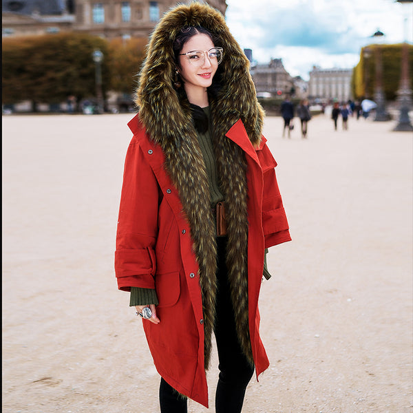 8GIRLS DESIGN FAUX FUR LINING OVERSIZED PARKA COAT IN RED - boopdo