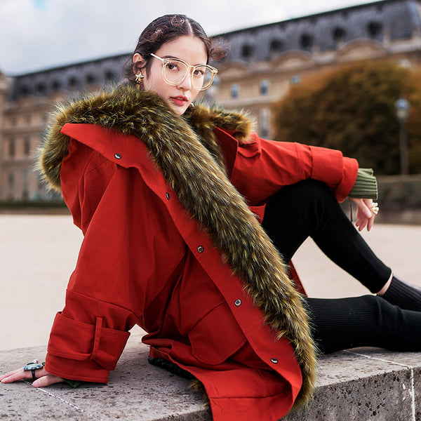 8GIRLS DESIGN FAUX FUR LINING OVERSIZED PARKA COAT IN RED - boopdo