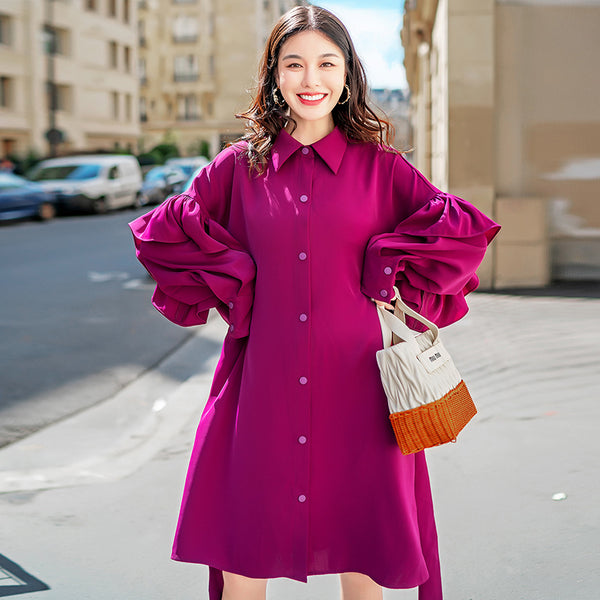 8GIRLS FRILL DETAIL SLEEVE SHIRT DRESS IN PURPLE - boopdo