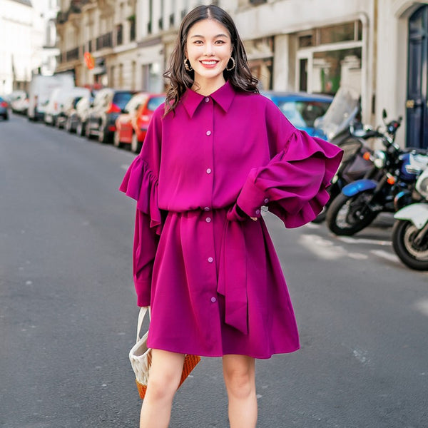 8GIRLS FRILL DETAIL SLEEVE SHIRT DRESS IN PURPLE - boopdo