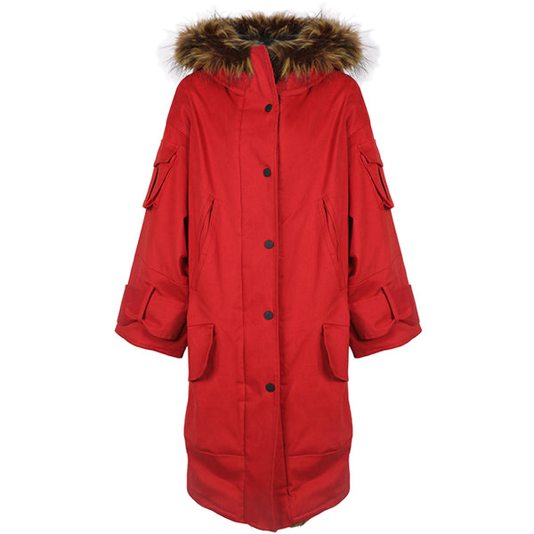 8GIRLS DESIGN FAUX FUR LINING OVERSIZED PARKA COAT IN RED - boopdo