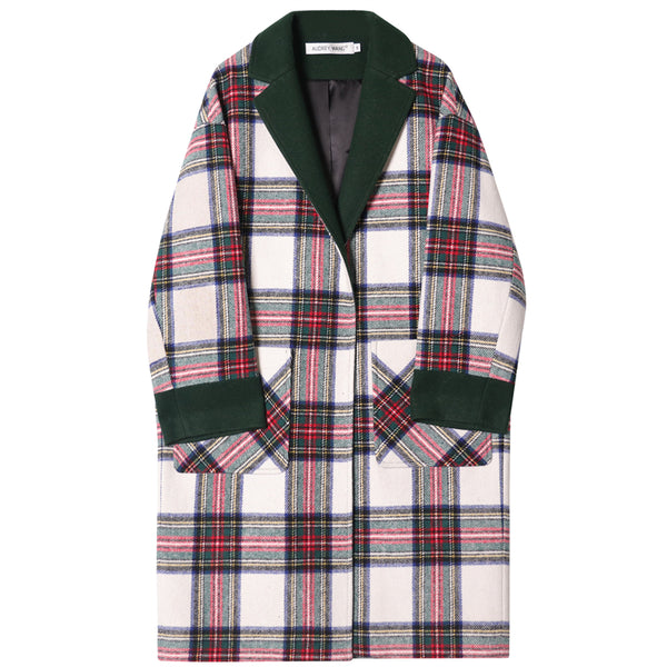 8GIRLS LONGLINE WOOL COAT IN GREEN CHECK - boopdo