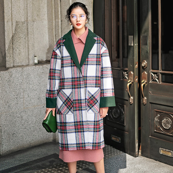 8GIRLS LONGLINE WOOL COAT IN GREEN CHECK - boopdo