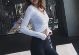 RUNKA DESIGN TIE FRONT LONG SLEEVE CROP TOP - boopdo