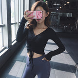 RUNKA DESIGN TIE FRONT LONG SLEEVE CROP TOP - boopdo