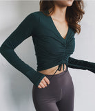 RUNKA DESIGN TIE FRONT LONG SLEEVE CROP TOP - boopdo