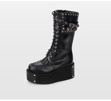 OZPO LOLITA COSBY PUNK STYLE PLATFORM BOOTS WITH RIVET IN BLACK - boopdo