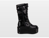 OZPO LOLITA COSBY PUNK STYLE PLATFORM BOOTS WITH RIVET IN BLACK - boopdo