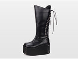 OZPO GOTHIC LOLITA COSBY PUNK STYLE BACK LACE UP WEDGED PLATFORM BOOTS - boopdo