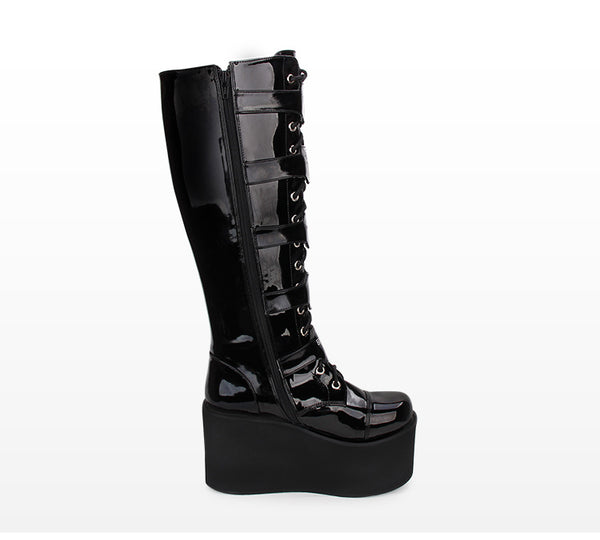 COSSO ENZE COSBY LOLITA PUNK STYLE WEDGED PLATFORM BOOTS IN BLACK - boopdo