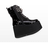 ANGELIC LOLITA COSBY SKULL PUNK GIRL CHUNKY SOLE PLATFORM BOOTS IN BLACK - boopdo