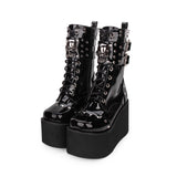 ANGELIC LOLITA COSBY SKULL PUNK GIRL CHUNKY SOLE PLATFORM BOOTS IN BLACK - boopdo