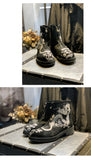 JINIWU VANGUARD DRAGON SILVER EMBROIDERY THICK SOLE MATTE BLACK BOOTS - boopdo