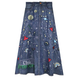 ARTKA CHIC KEER ETHNIC STYLE EMBROIDERED MID LENGTH DENIM JEAN SKIRT - boopdo